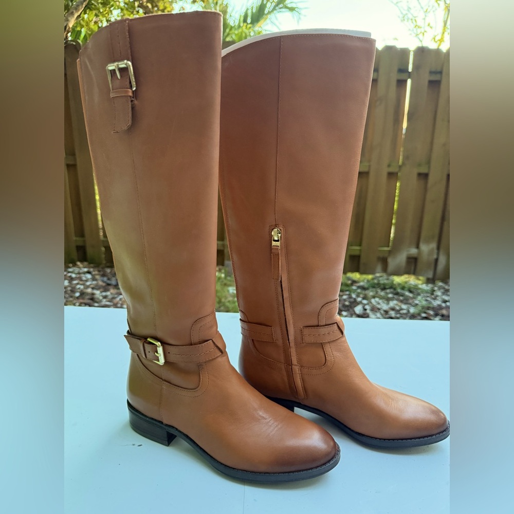 SAM EDELMAN Penny Whiskey Brown Leather Zip Riding Boots Womens Size 7 M